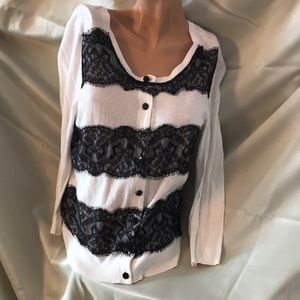 Anthropologie Knitted & Knotted “Lace Ruled Cardigan”